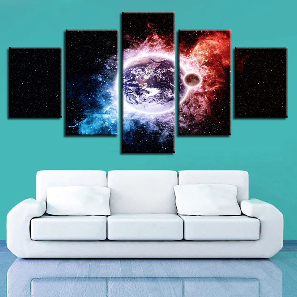 

Hot Sale Modular Paintings Cuadros Canvas Wall Art Pictures Decoration 5 Pieces Cosmic Planet Earth HD Printed Landscape Poster