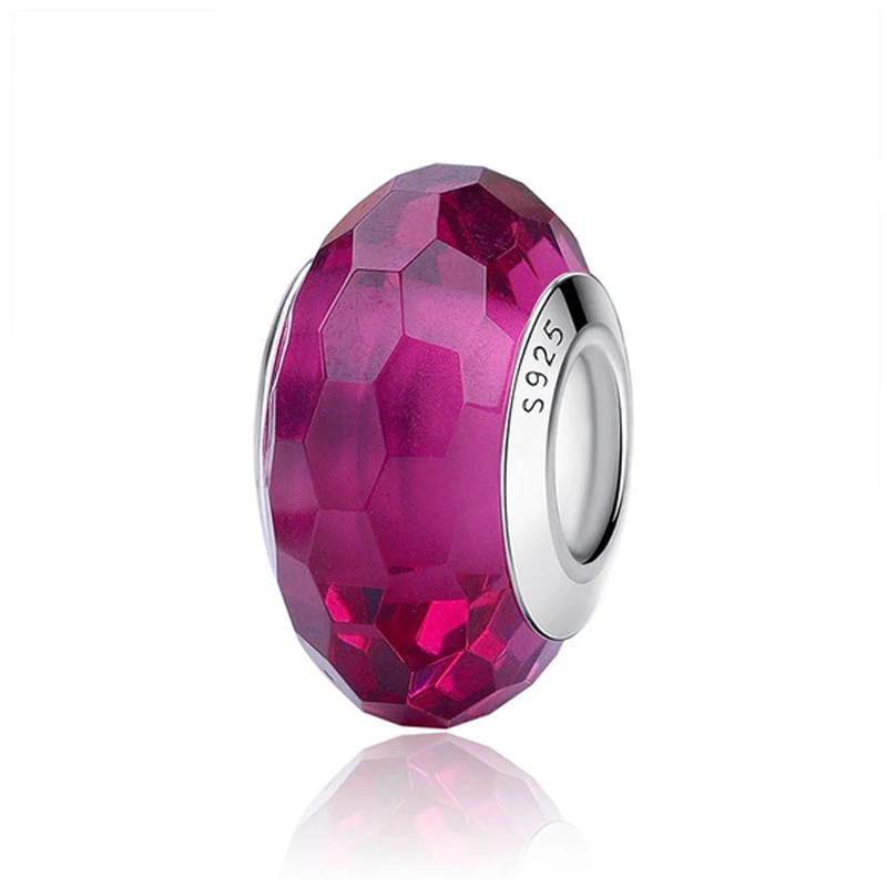 Facted Rose Red 925 пробы, серебряные стеклянные бусины, шармы, подходят для браслетов Pandora, Радужное граненое муранское стекло, шарм, сделай сам, изготовление ювелирных изделий - Цвет: Facted Rose Red
