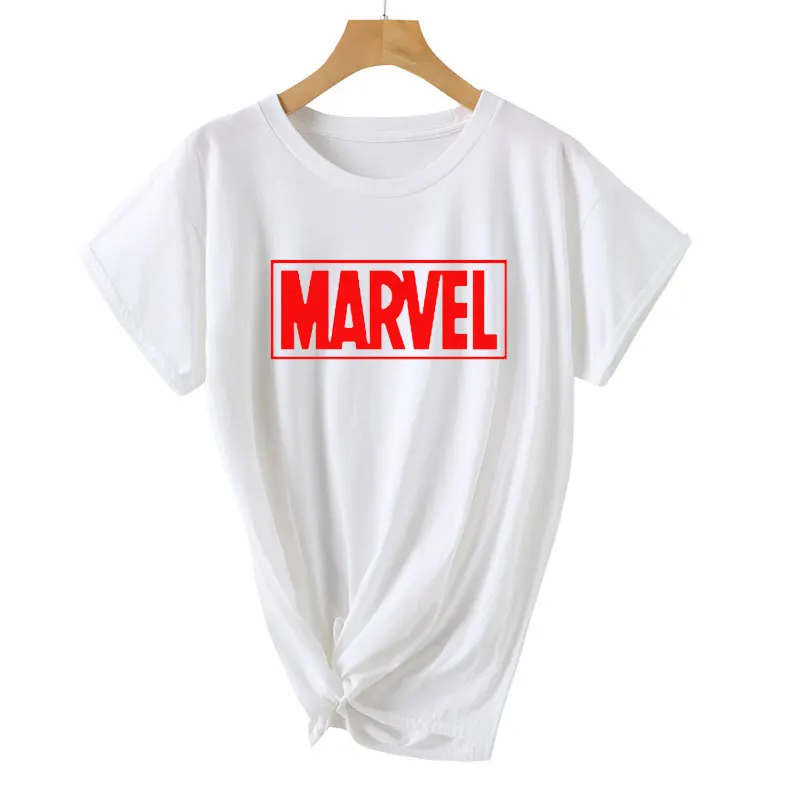 2019 летняя футболка с буквенным принтом MARVEL Женская Повседневная короткими