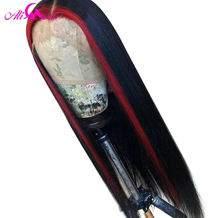 Little Red ALI Coco, 150%, зеленый парик из человеческих волос, бразильский, Remy, прямой, желтый, парик на кружеве, розовый, красный, светильник, синий, фиолетовый, Омбре, парики для женщин - Цвет: Little Red