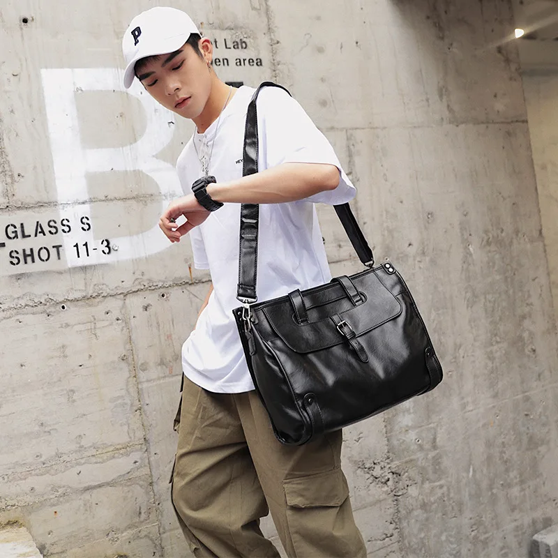

PUOU Genuine Leather Men's Briefcase Vintage Business Computer Bag Fashion Messenger Bags Man Shoulder Bag Postman Male Handbags