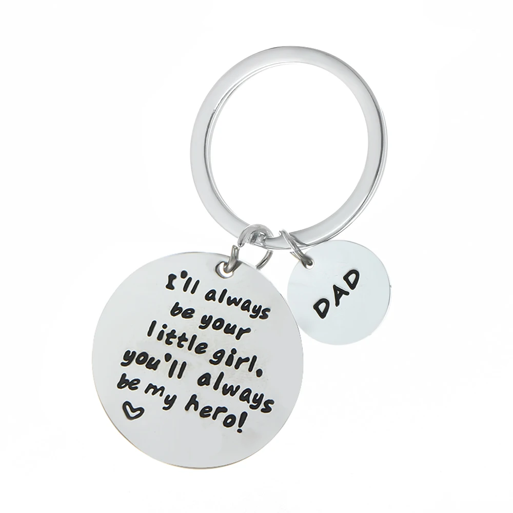 

12PC Dad Key Chains I'll Always Be Your Little Girl Keyrings Dog Tag Stainless Steel Charm Pendant Keychains Father's Day Gifts