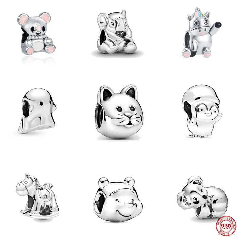 Браслет из серебра 925 пробы с подвеской в виде медведя кота лошади | Украшения и