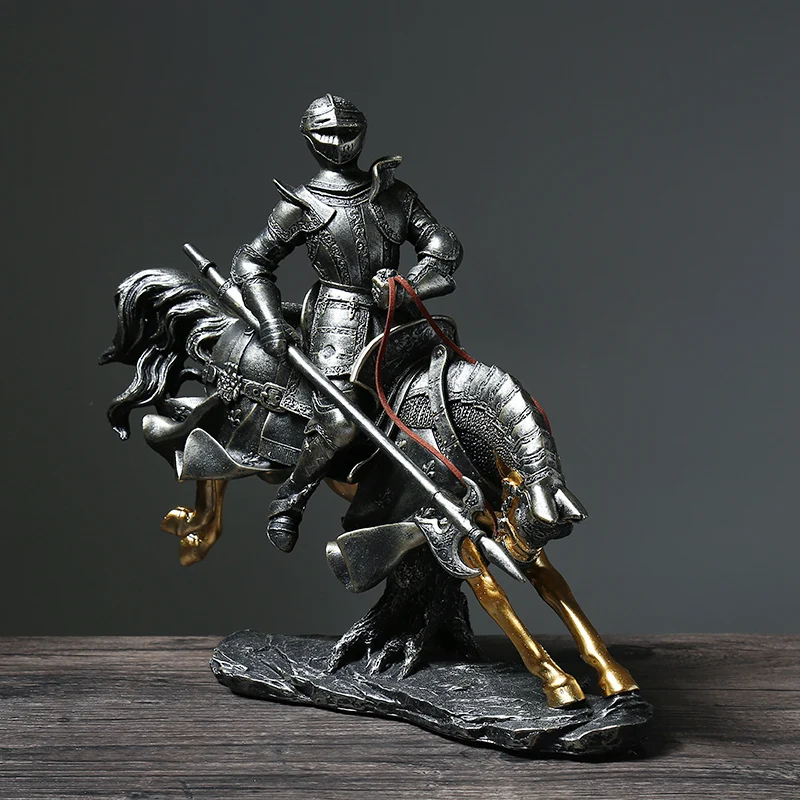 Nordic Retro Riding Warrior Art Sculpture Abstract Horse Figurine Resin Art&Craft Home Decoration Opening Gift R2618