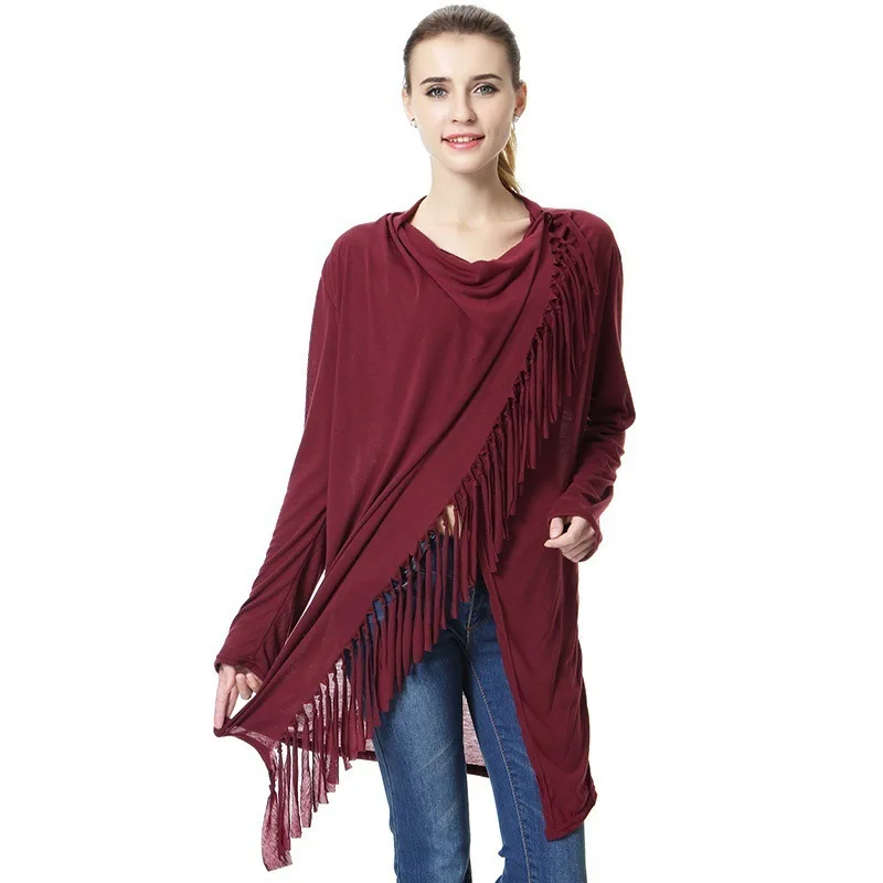Женские накидки и пончо Осень-зима женская мода яркие цвета пуловеры с бахромой