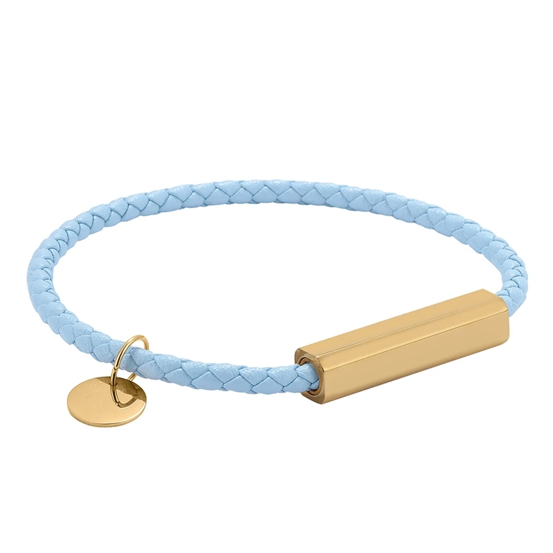 

Simple Charm Jewelry Blue Braided Leather Bracelet Women Men Stainless Steel Magnet Buckle Couples Leather Wristband PD0717