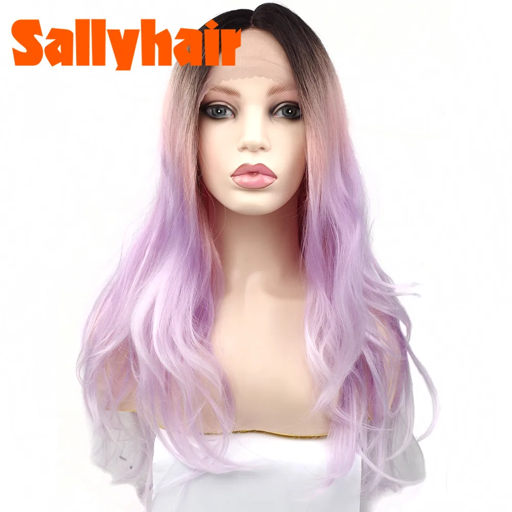Ombre Color Lace Front Wig Synthetic Wigs Long Middle L Part Natural Wave Black Pink Wavy DIY Hair Hairstyles | Шиньоны и парики
