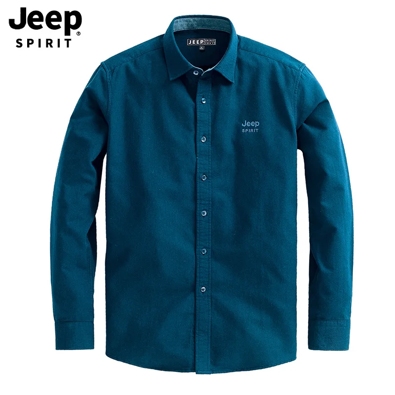 JEEP SPIRIT, новая брендовая мужская рубашка, повседневные рубашки, рубашки с длинным рукавом, одноцветная хлопковая Осенняя рубашка для мужчин, camisa masculina размера плюс M-4XL