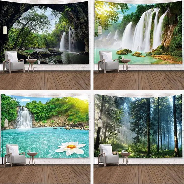 

Forest Waterfall Stream Flower Landscape Wall Hanging Tapestry Yoga Mat Rug Beach Towel Home Corridor Bedroom Living Room Decor