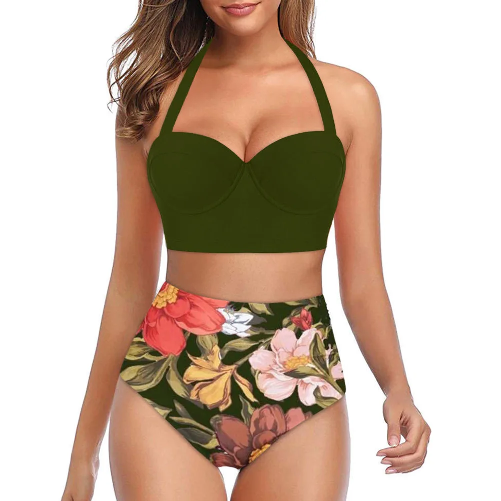 

2020 Hot Sale Women Swimwear Set Ladies High-Waisted Swimming Set Summer Beach Holiday Bathing Suit Maillot De Bain Femme