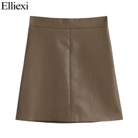 elliexi classic mini pu leather skirt women high waist fashion casual faux leather a line bodycon skirt ladies streetwear skirts