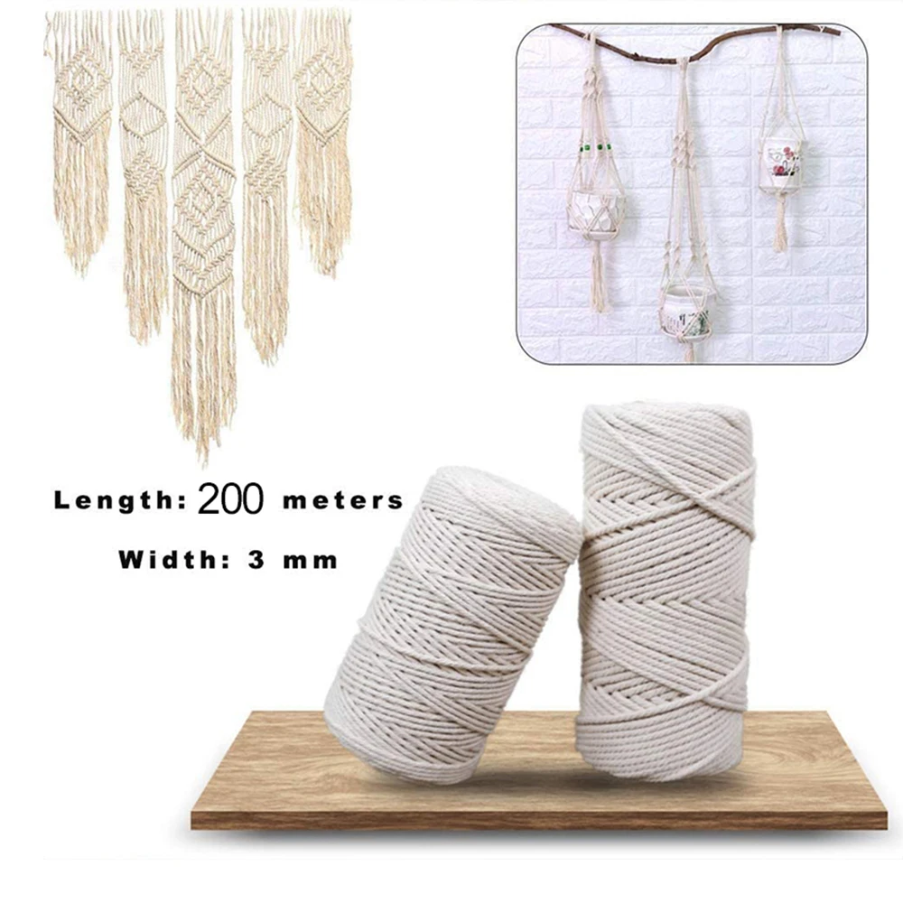 

Durable 200m White Cotton Cord Natural Beige Twisted Cord Rope Craft Macrame String DIY Handmade Home Decorative Supply 3mm