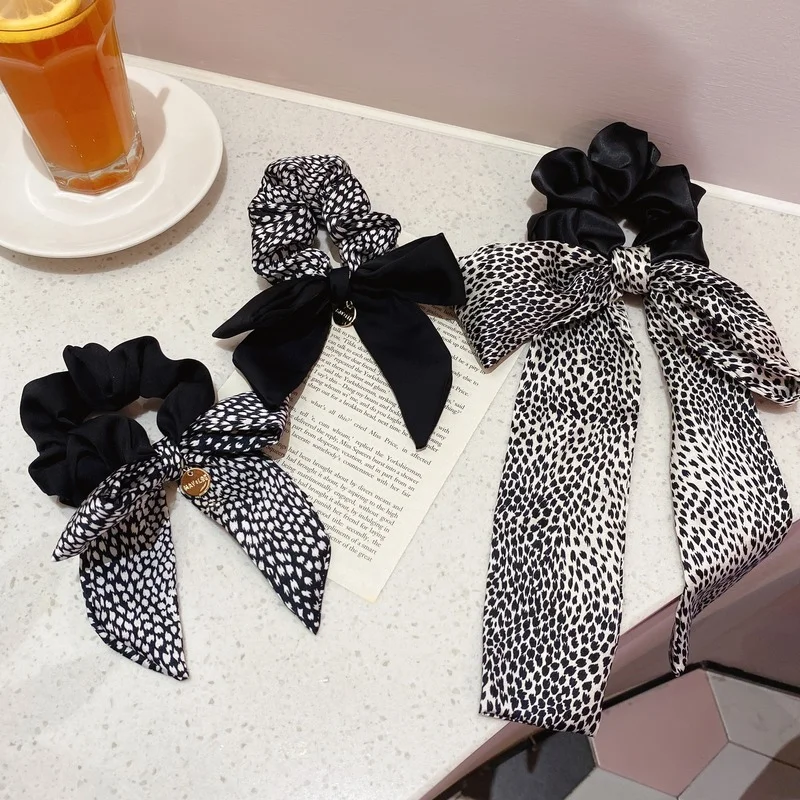 

Korea ins black tulle streamer chiffon French lazy bow hair ring rubber band bow hair accessory girl