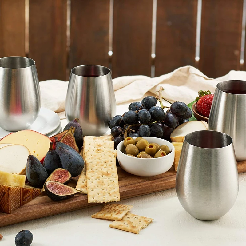 

Stainless Steel Wine Glasses-Set of 4 Stainless Steel Red and White Stemless Wine Glasses, Portable Wine Glasses, for Outdoor Ac