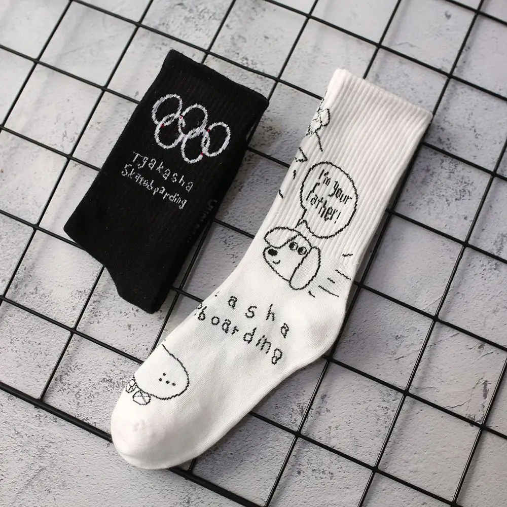 

Autumn and winter black white tube woman socks cartoon sports socks college style cute warm socks couple socks