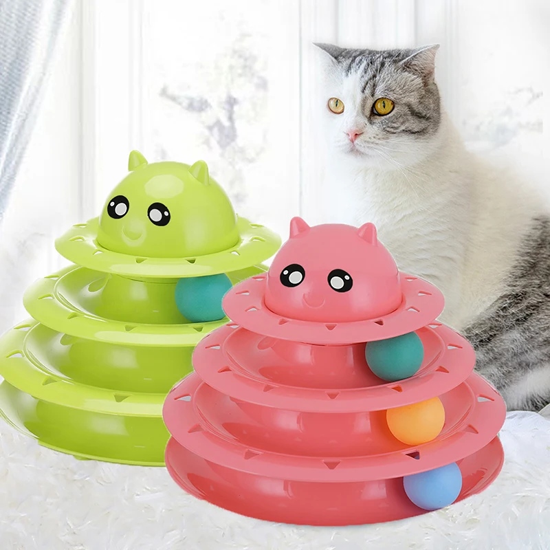 

Игрушка для домашних животных, кошек, планшетов, котят, башня, треки, диск для кошек, Интеллектуальный трехдисковый стакан, мяч, интерактивны...