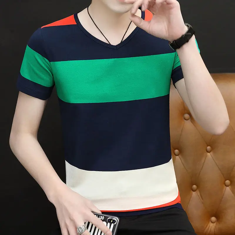 

Men's Summer Short-Sleeved T-shirt New Slim-Fit Fashionable Stripe Men's T-shirt Fashion Men's Slim-Fit