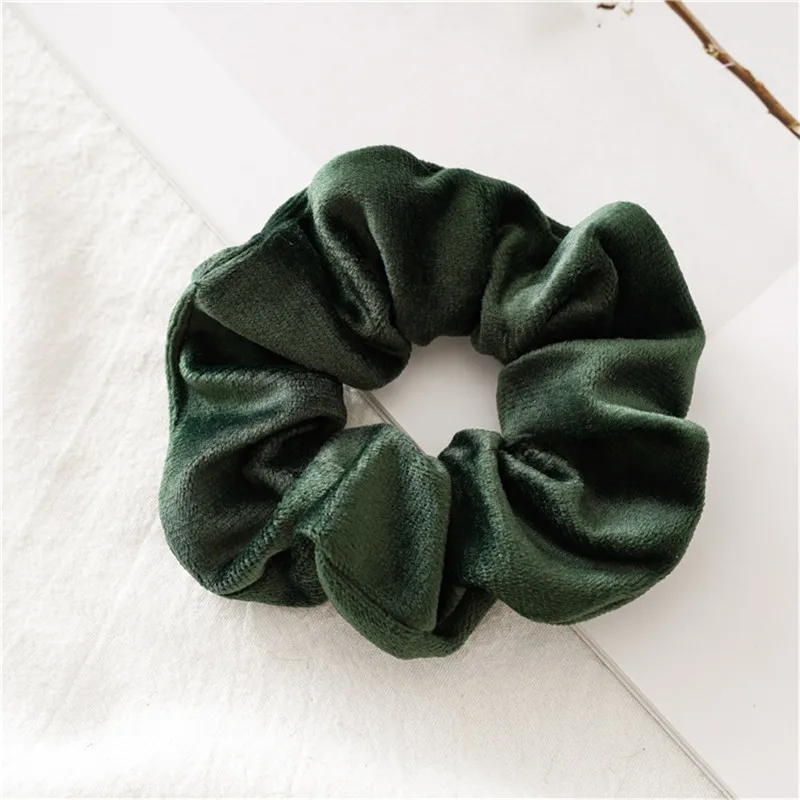 dark green Ruoshui, женские зимние Бархатные резинки для волос, Однотонные резинки для волос, милые аксессуары для волос карамельного цвета, для девушек, конский хвост, заколка для волос - Цвет: dark green