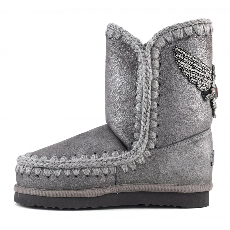 

Moug winter shoes women snow boots original eskimo 24 eagle patch handmade sheepskin platform ladies ankle botas