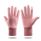Женские зимние перчатки розового цвета, эластичные ветрозащитные теплые перчатки на запястье для сенсорного экрана для женщин, флисовые Утепленные перчатки для сенсорного экрана