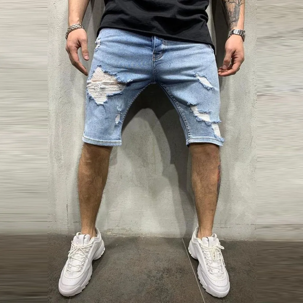 

New Cool Short Jeans Street Men's Zipper Pocket Denim Pants Cotton Multi-pocket Shorts Ripped Jeans Fashion Pant Men Clothing