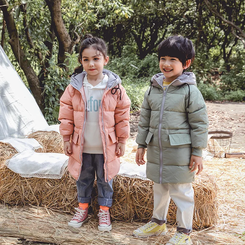 2019 г. Зимние куртки пуховики на утином пуху для мальчиков и девочек детские