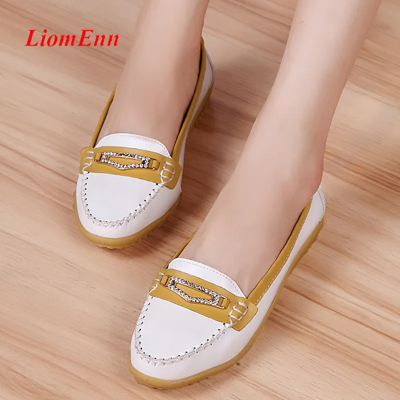 

Crystal Loafers Women Flats Ballet Shoes Slip On Leather 2021 Spring Moccasins Women Boat Shoes Ballerina Ladies Wedding Shoes