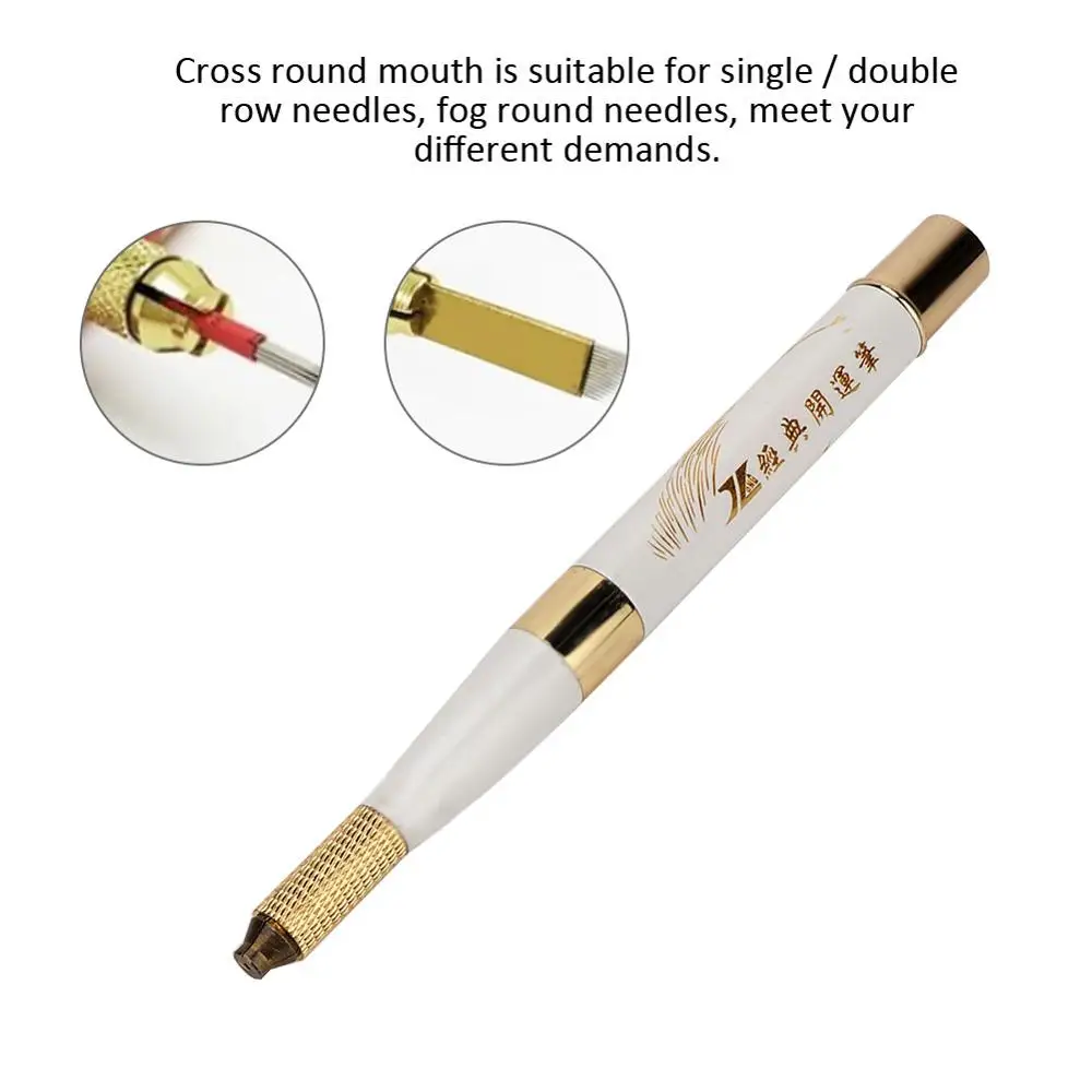 

White Gold Metal Eyebrow Manual Pen Semi Permanent Makeup Tattoo Eyeliner Microblading Pen DIY Handle Tattoo Machines Good Luck