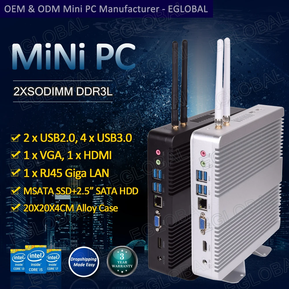 Дешевые windows 10pro Мини ПК компьютер Intel core i3/i5/i7/celeron настольный компьютер wifi HTPC безвентиляторный VESA крепление