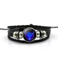 12 constellation popular style handmade leather bracelet alloy woven multilayer couple bracelet