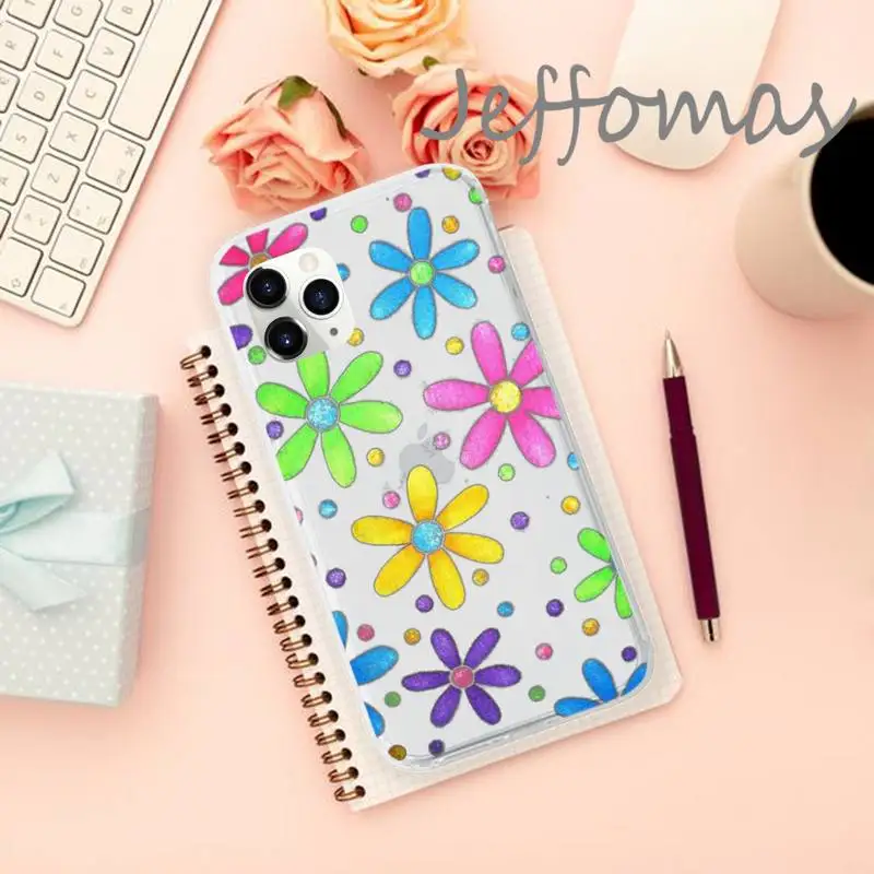 

Smiley flower fashion cute Phone Case Transparent soft For iphone 5 5s 5c se 6 6s 7 8 11 12 plus mini x xs xr pro max