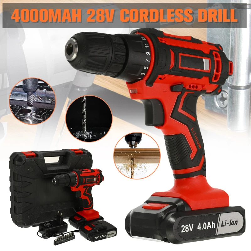 28V 3/8 ''Электрический Аккумуляторная дрель драйвер Перезаряжаемые отвертка