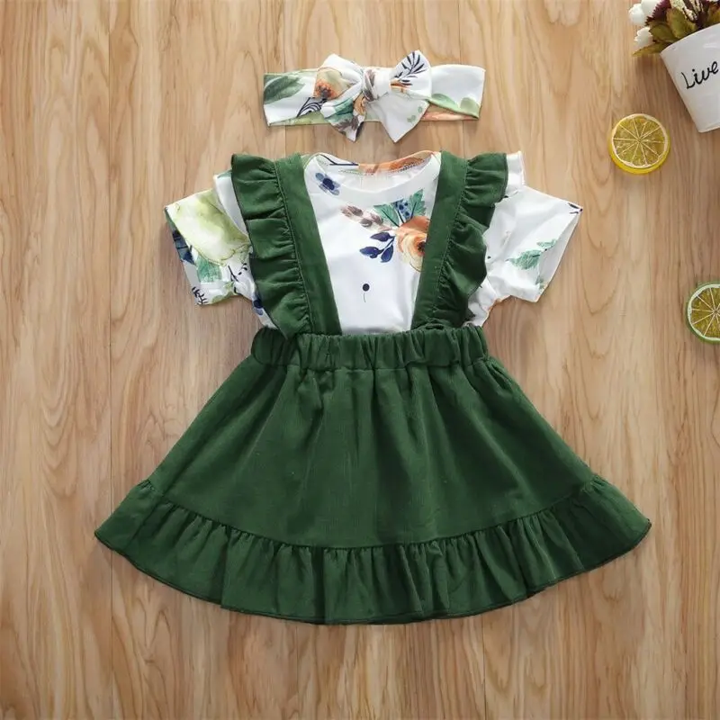 

3Pcs Newborn Infant Baby Girl Clothes Floral Short Sleeve Romper Strap Dress Headband Summer Outfits Clothing Set 0-18M
