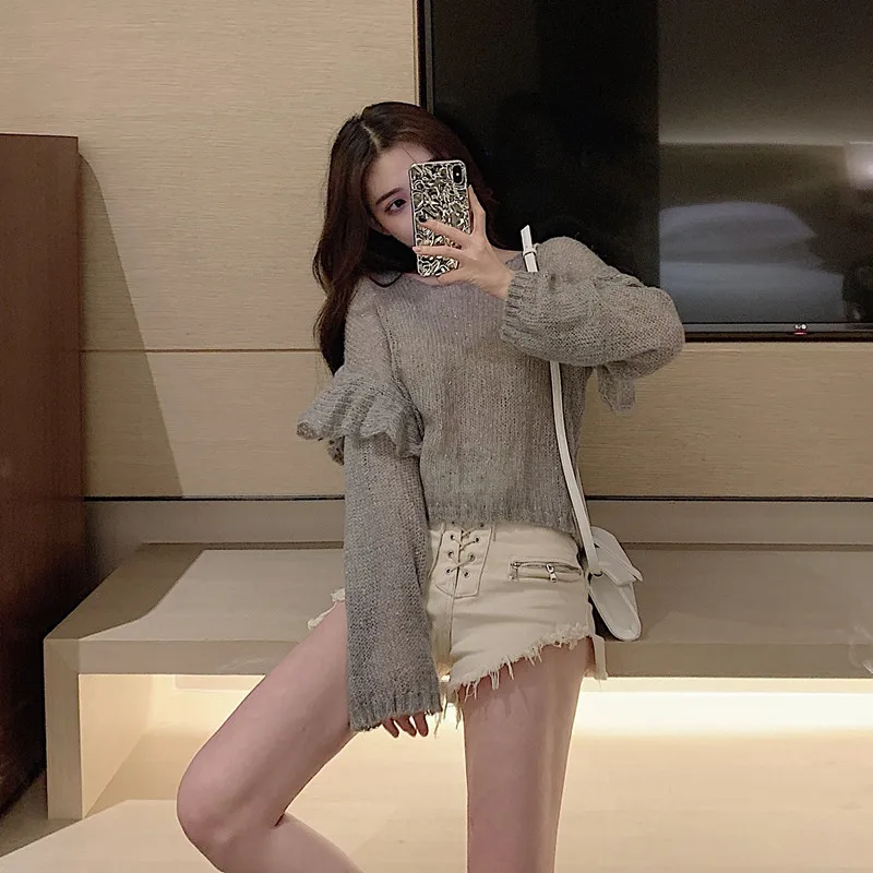 Missoov/брендовые свободные модные пуловеры с длинными рукавами и оборками вязаный