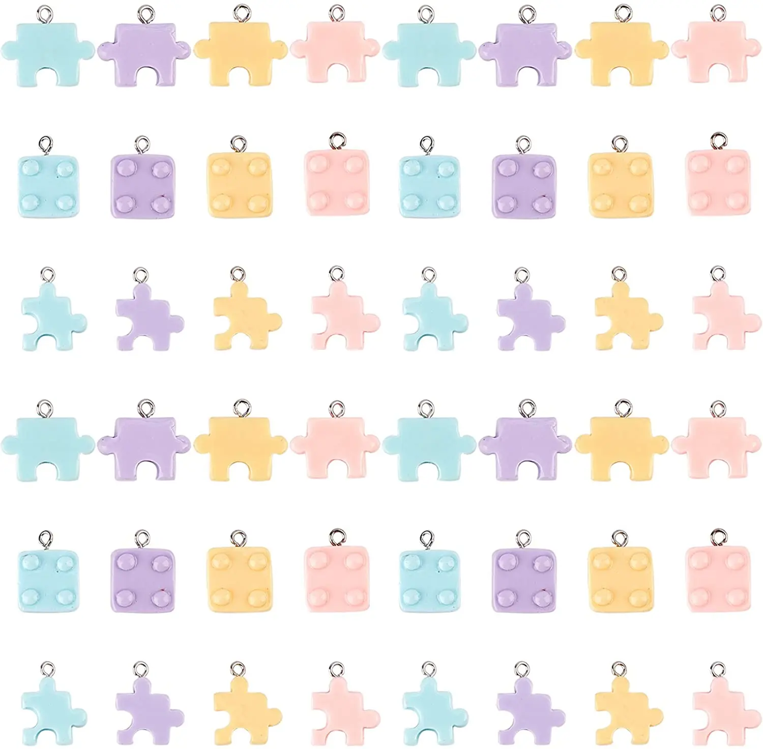 

1 box of 48 4-color pendant puzzle pendants with silver holes bracelets necklaces jewelry making supplies accessories