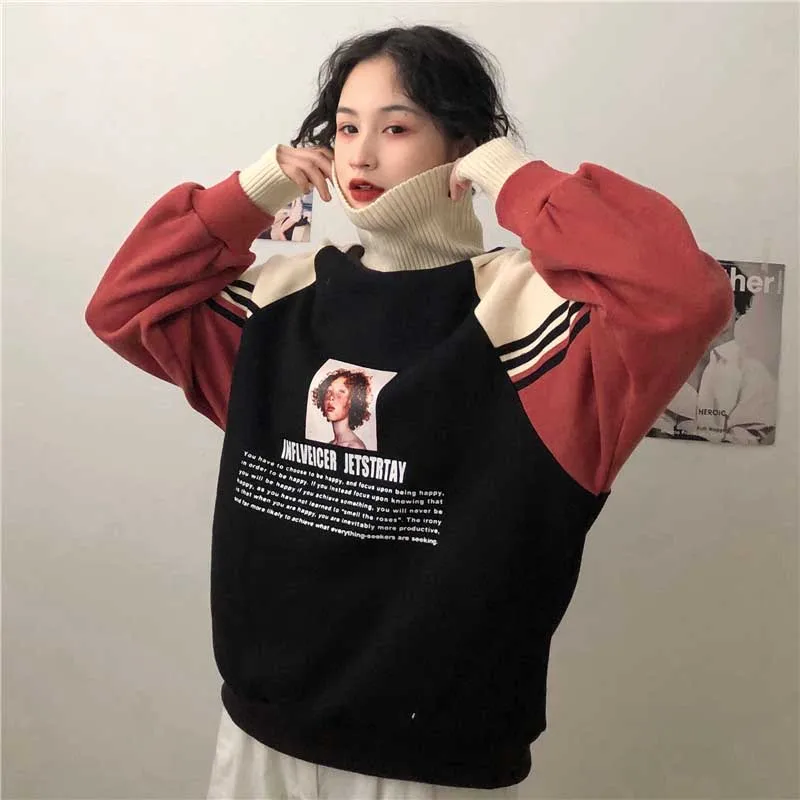 Женские толстовки с высоким воротником плотные бархатные теплые пуловеры