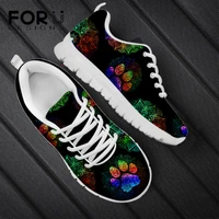 forudesigns cartoon dog paw pattern ladies sneakers super light air mesh shoes breathable lace up leisure flat shoes for ladies