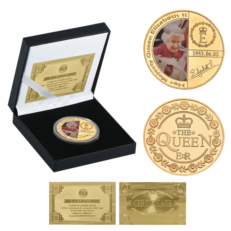 coin4 with box WR queen Elizabeth II Золотая сувенирная монета с подарочной коробкой королевская семья памятные монеты коллекционные вещи медаль дропшиппинг - Цвет: coin4 with box