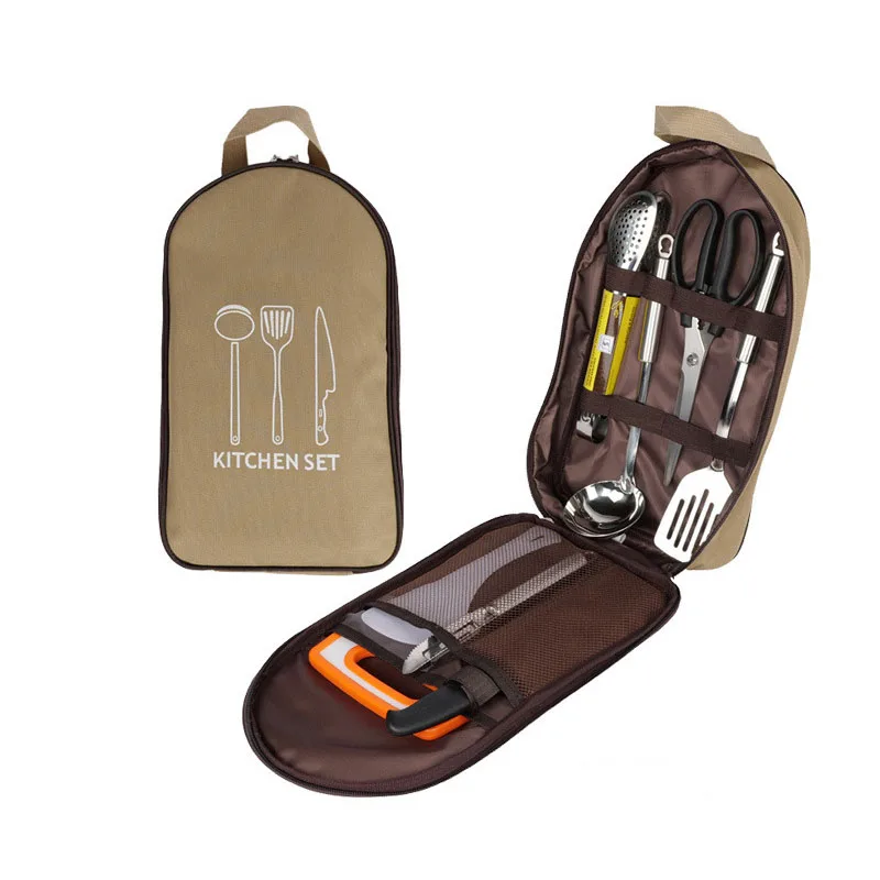 

8 Pieces Outdoor Cooking Utensils Camping Kitchen Portable Stainless Steel Tableware Camping Picnic Supplies Barbecue Tools