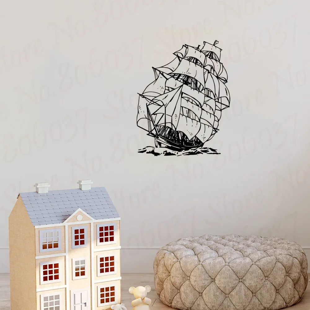 Sail Ship волны океана детская комната для мальчиков виниловая настенная наклейка