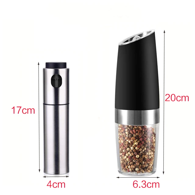 

Stainless steel pepper mill electric salt pepper grinder sprayer spray bottle set with LED light kitchen cooking spice grinder
