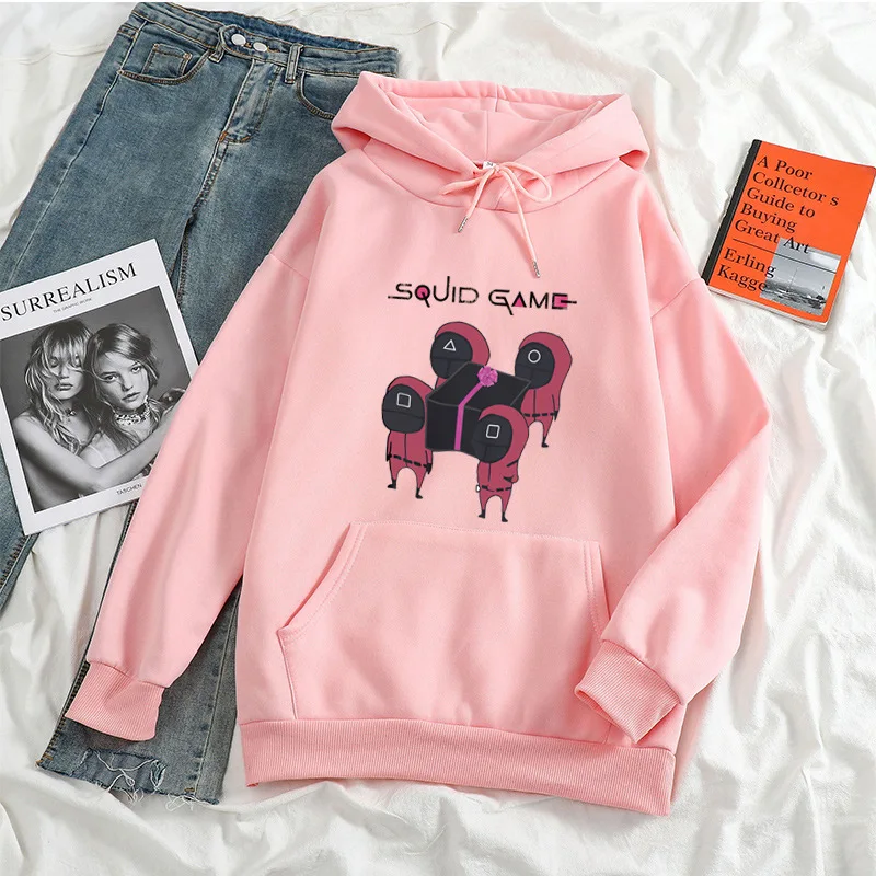 

Мужская/Женская модная Толстовка Зимняя игра кальмар корейский тренд мультяшный принт Повседневный Универсальный пуловер оверсайз Дамска...