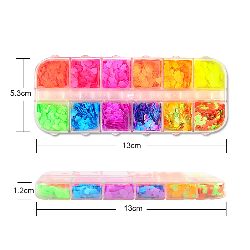 

Ultra-thin Neon Ombre Nail Art Glitter Flakes Love Heart Sequins For Nail Design Fluorescent Summer Manicure Nails Accessories