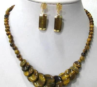 new hot natural yellow tiger eye stone gem stone roundcoin beads necklace earrings set