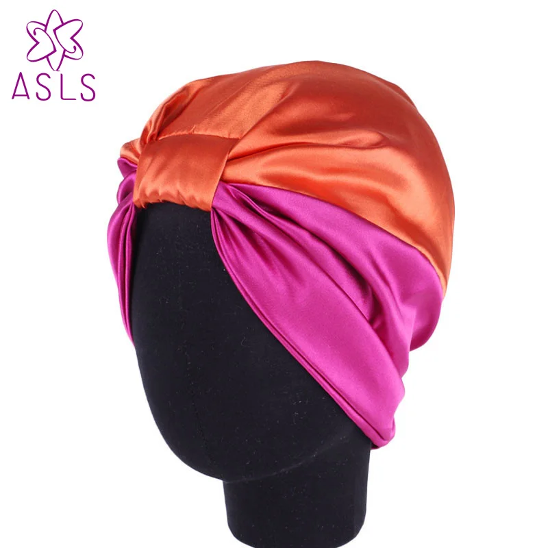 Двухслойная эластичная цветная удлиненная шапка из искусственного шелка Ночная