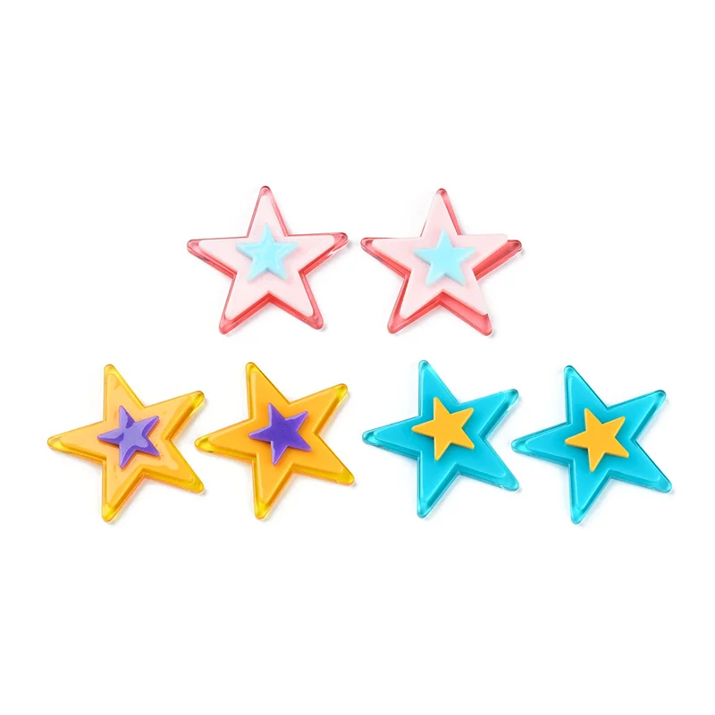 

6PCS/lot Acetate Three-dimensional Star Color Jewelry Accessories Hand Made Earrings Connectors DIY Pendant Components Charms