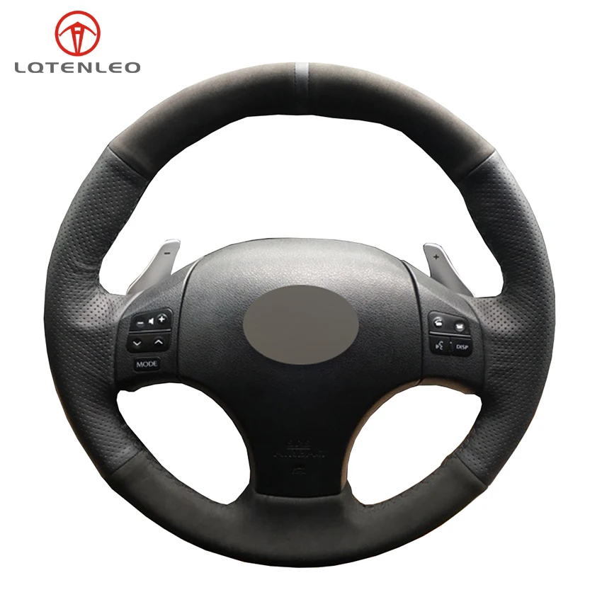 

LQTENLEO Black Leather Suede Sew Car Steering Wheel Cover For Lexus IS IS250 IS250C IS300 IS300C IS350 IS350C F SPORT