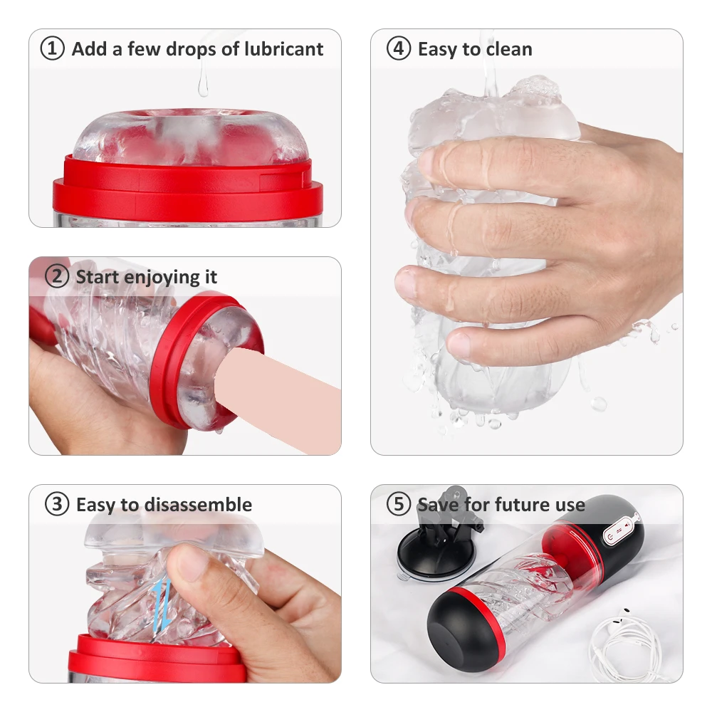 

Automatic piston retractable rotating male masturbation cup adult sex toys real vaginal vibration absorber hands-free spray cup