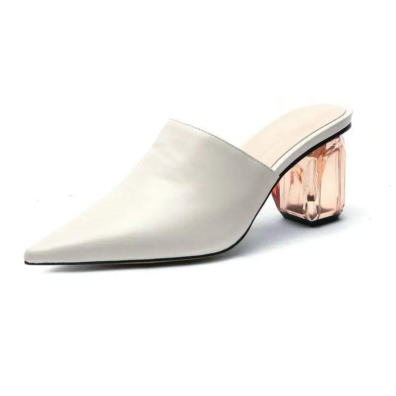 

2021 Summer New Transparent High-Heel Leather Women Slippers Quality Brand Design