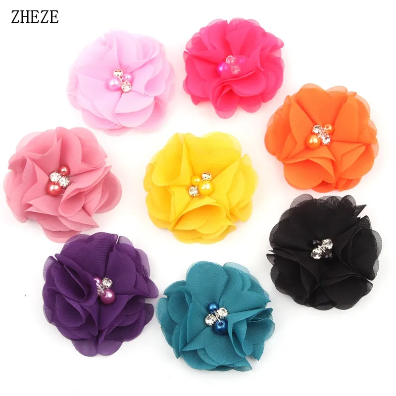 

8Pcs/Lot 2" Chic Shabby Frayed Chiffon Fabric Flower For Girls Headbands Children Hair Clip DIY Hair Accessories